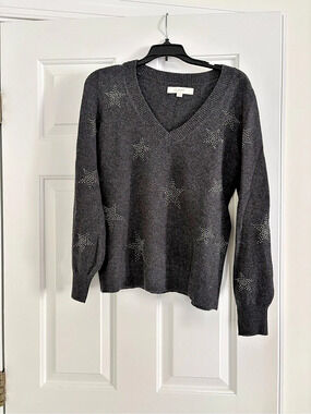 Loft Studded Star V-Neck Sweater Black Size Medium